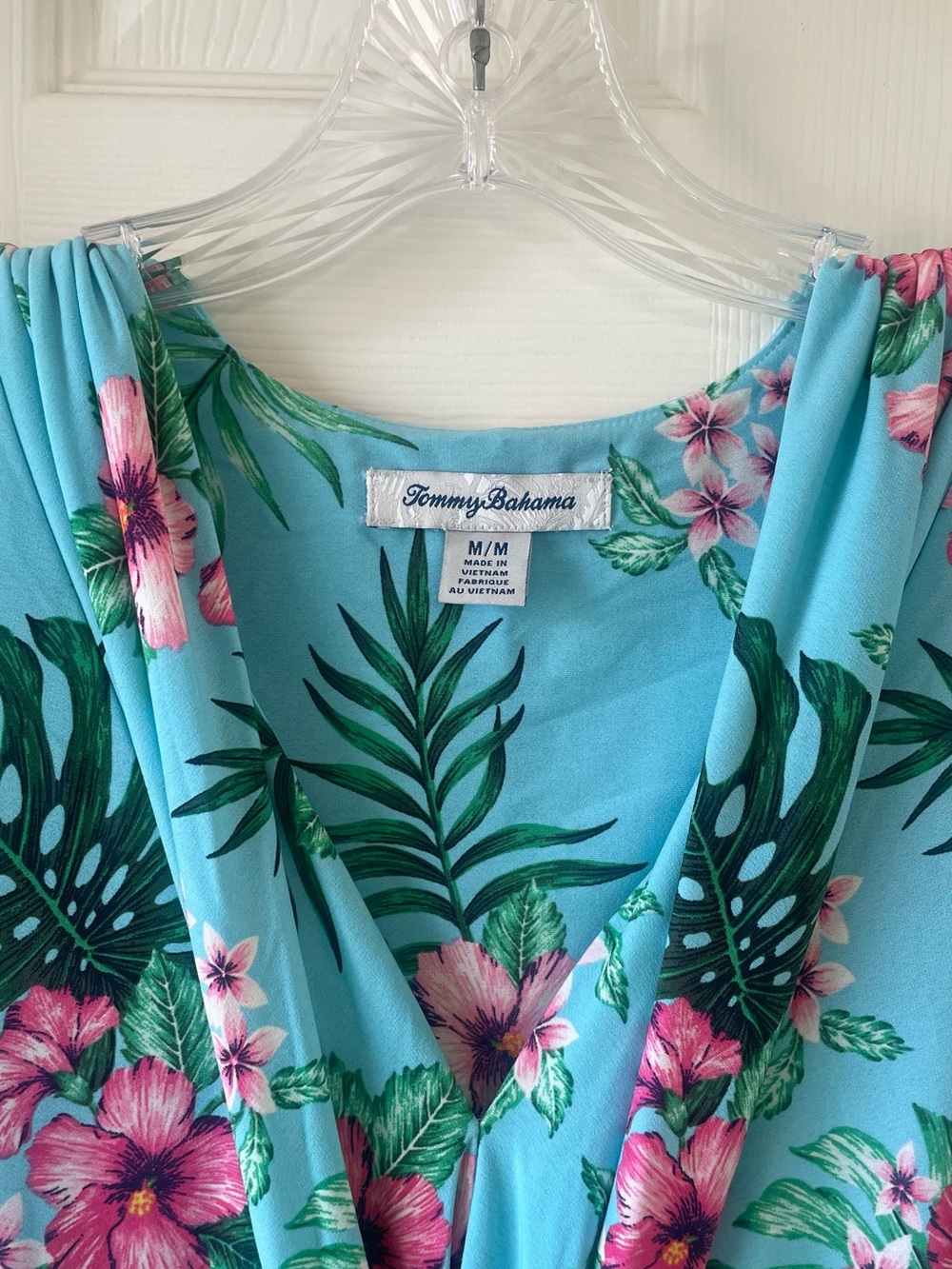 Tommy Bahama Fanning Floral Maxi Dress Blue Pink Green Monstera Medium | Hemmed - Picture 5 of 8